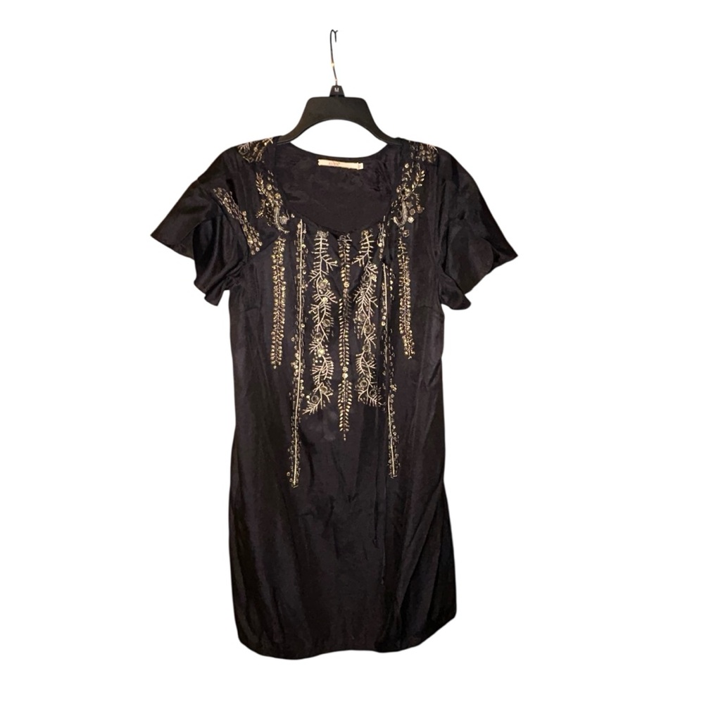 Mint by Jodi Arnold Black Silk Blend Dress‎ Gold Embroidered Size 6 Glam Party